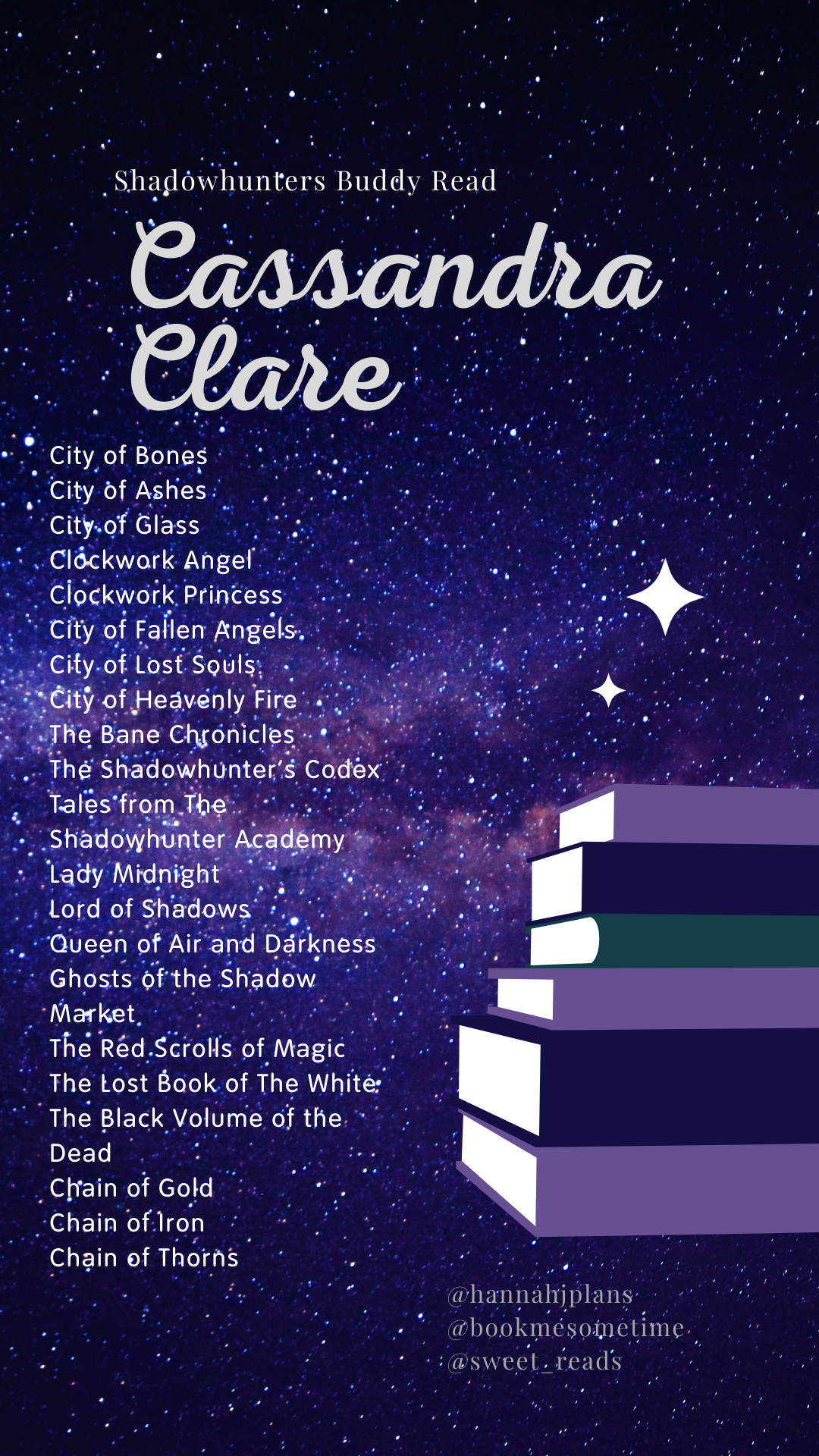 IG story graphic created for Cassandra Clare read along 